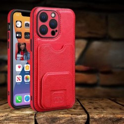 IPhone 15 - Protection arrière-Cartes-Cuir-Rouge