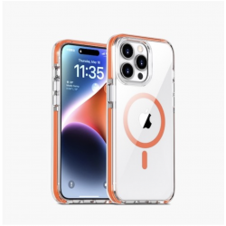 Iphone 15 Pro- Coque transparente magsafe-Bord Orange